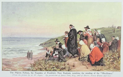 Los Padres Peregrinos, los fundadores de la Nueva Inglaterra de Franklin, observando el alejamiento del 